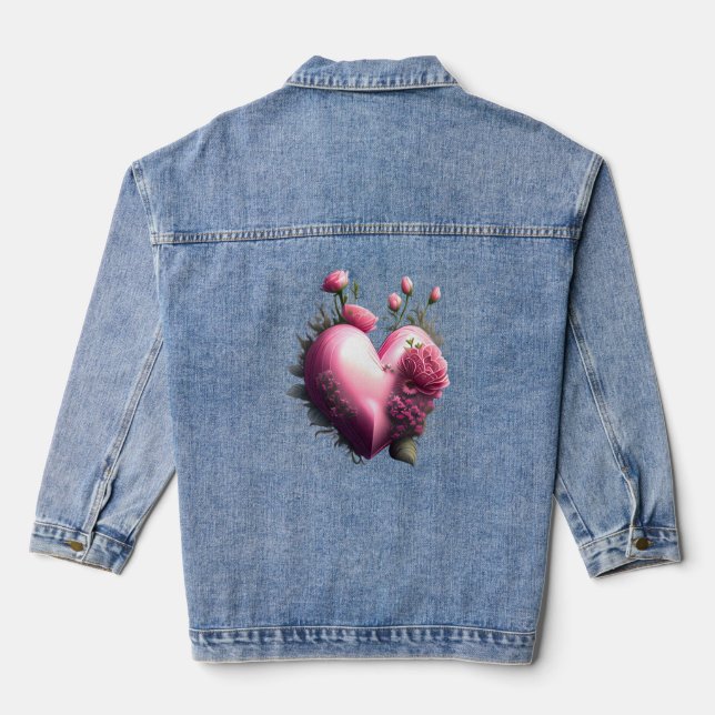 pulsierendes rosa Herz Jeansjacke (Rückseite)