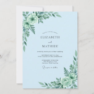 Pulver-Aquamarin-Eukalyptus-Hochzeit Einladung