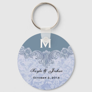 Pulver-Blau-Vintage Monogramm-Gastgeschenk Schlüsselanhänger