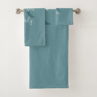 Pulver Blaue Familienname Monogram Badetuch Set