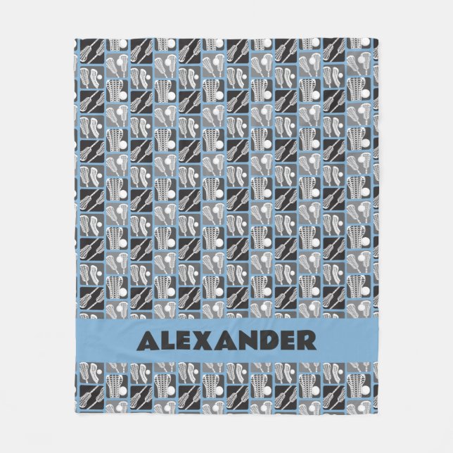 Pulver Blaue Lacrosse Blöcke von Sticks und Balls Fleecedecke (Vorderseite)