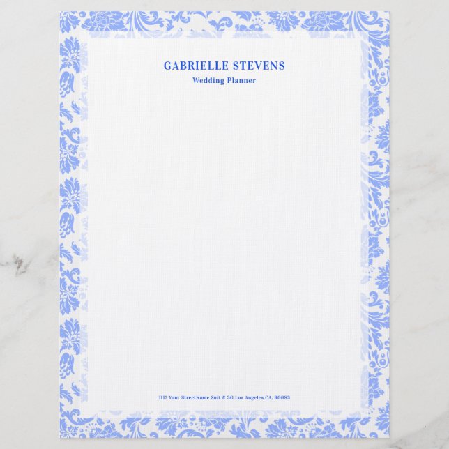 Pulver Blaue Vintage Blütenstaube Briefbogen (Vorderseite)