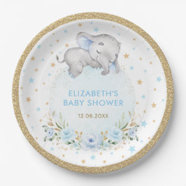 Pulver Blue Gold Rose Elephant Baby Boy Dusche Pappteller