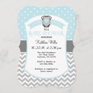 Pulver Blue Polka Dot Zickzack Babydusche Einladun Einladung