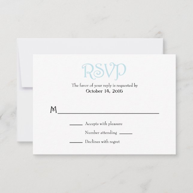 Pulver Blue White Schlicht Simple Wedding RSVP Car (Vorderseite)