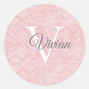 Pulver Pink mit weißem Monogramm Runder Aufkleber