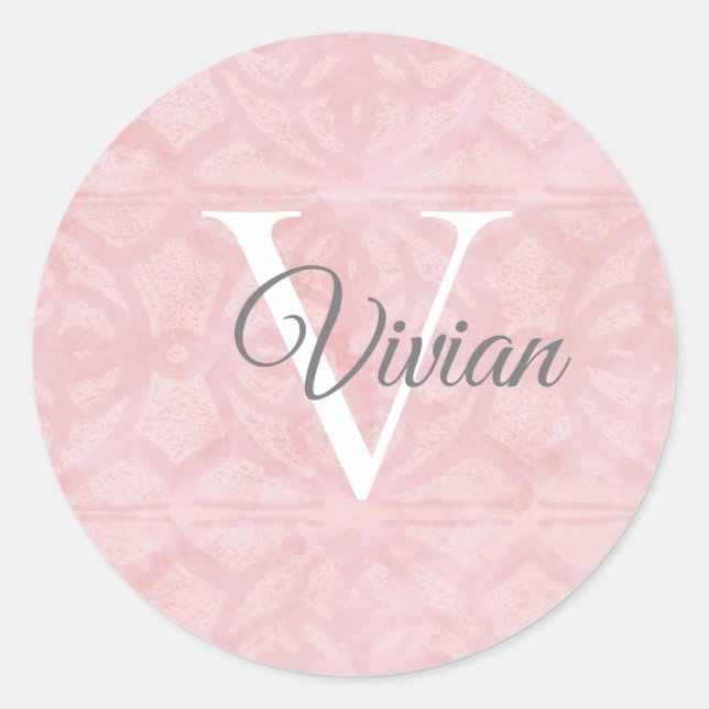 Pulver Pink mit weißem Monogramm Runder Aufkleber (Vorderseite)