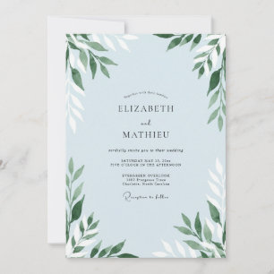 Pulver-Schieferblaue Blättrige Hochzeit Einladung