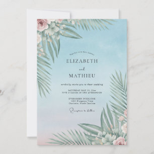 Pulver Tropische Palme Eukalyptus Hochzeit Einladung
