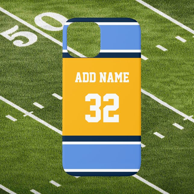 Pulverblau und goldener Sportstreifen Case-Mate iPhone Hülle (Powder Blue and Gold Sports Stripes Phone Case. Perfect Birthday Gift for the Sports Fan.)