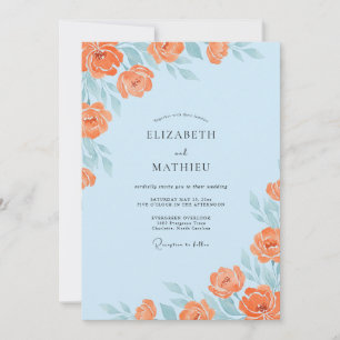 Pulverblaue Aprikosenblüten-Hochzeit Einladung