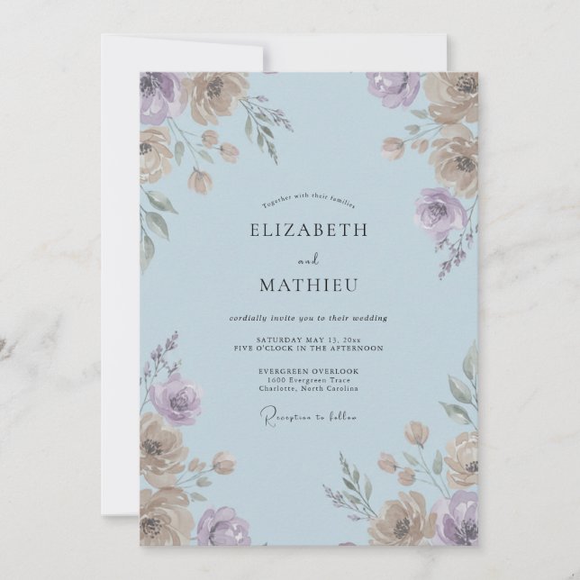 Pulverblaue Bemalte Hochzeit Einladung (Vorderseite)