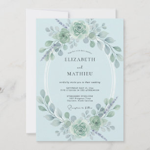 Pulverblaue Eukalyptus-Hochzeit Einladung