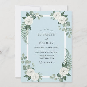 Pulverblaue Farn-Hochzeit Einladung