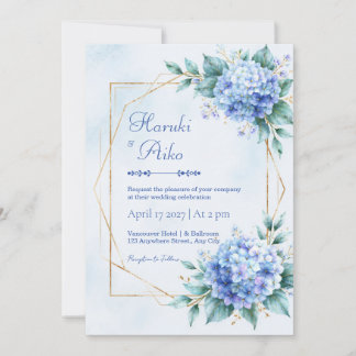 Pulverblaue Hortensien Goldene Hochzeit Einladung