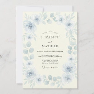 Pulverblaue Pfingstrosen-Hochzeit Einladung