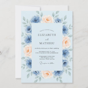 Pulverblaue Rose-Hochzeit Einladung