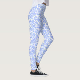 Pulverfarbe Blau und weiße Floral Damast Leggings