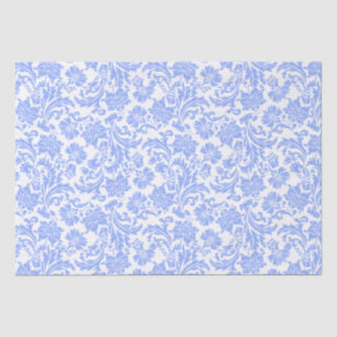 Pulverfarbe Blau und weiße Floral Damast Seidenpapier