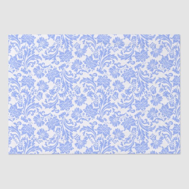Pulverfarbe Blau und weiße Floral Damast Seidenpapier (Vorderseite)