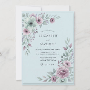 Pulverrosafarbene Blumzeit-Hochzeit Einladung
