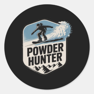 Pulverschnee-Jäger-Ski-Snowboard-Berg-Abenteuer-Ge Runder Aufkleber