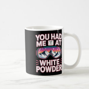 Pulvertag für Männer und Frauen. Lustiges Skifahre Kaffeetasse