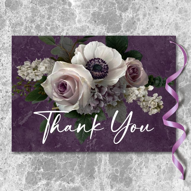 Pum Lila Elegante Blumenzwiebelhochzeit Dankeskarte (Plum Purple Elegant Floral Modern Wedding Thank You Card)