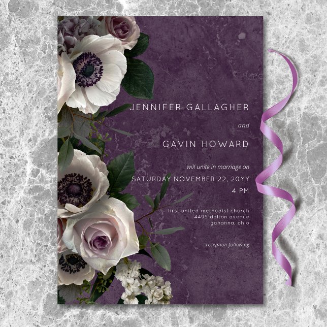 Pum Lila Elegante Blumenzwiebelhochzeit Einladung (Plum Purple Elegant Floral Modern Wedding Invitation)