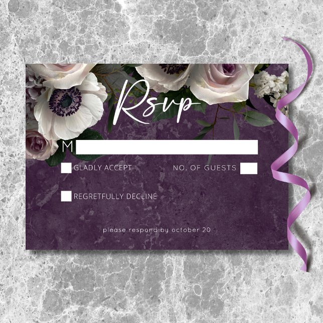 Pum Lila Elegante Blumenzwiebelhochzeit RSVP Karte (Plum Purple Elegant Floral Modern Wedding RSVP Card)
