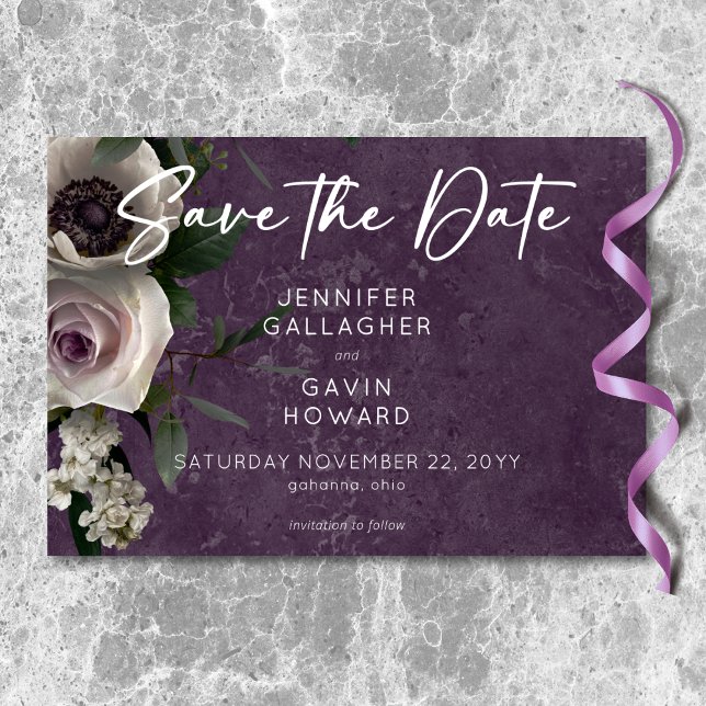 Pum Lila Elegante Blumenzwiebelhochzeit Save The Date (Plum Purple Elegant Floral Modern Wedding Save The Date)
