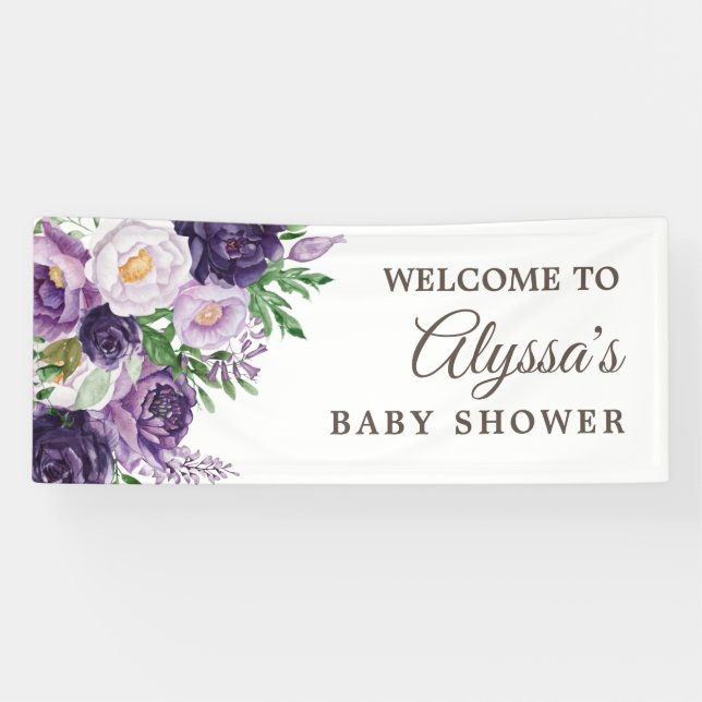Pum Lila Greenery White Baby Shower Banner (Horizontal)