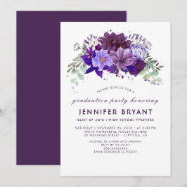 Pum Violet Lila Floral Elegante Graduierungsparty Einladung