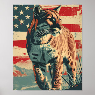 Puma Berglöwe Amerikanische Flagge Vintage Poster