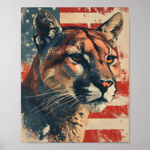 Puma Berglöwe Amerikanische Flagge Vintage Poster