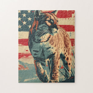 Puma Berglöwe Amerikanische Flagge Vintage Puzzle