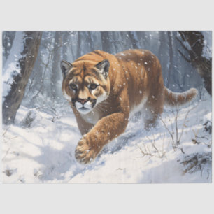 Puma, der im Schnee schleicht, Découpage Seidenpapier