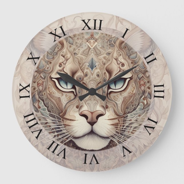 Puma Face Surreal Art Große Wanduhr (Vorderseite)