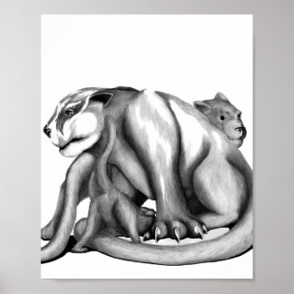 Puma Familie Schwarz-Weiß Linie Kunst zeichnend Poster