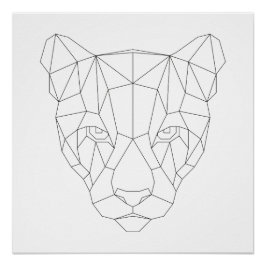 Puma Head Geometric Black & White Modern Art Print Poster