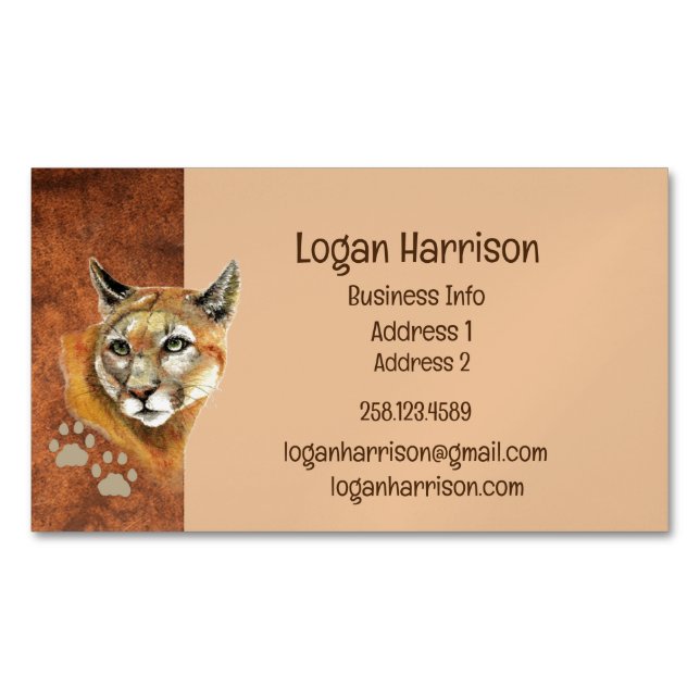 Puma, Mountain Lion, Cougar Tracks Business Card Magnetische Visitenkarte (Vorderseite)