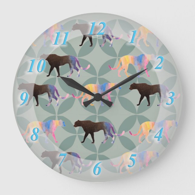 Pumas Puma Tigers wilde Tiere  Große Wanduhr (Vorderseite)