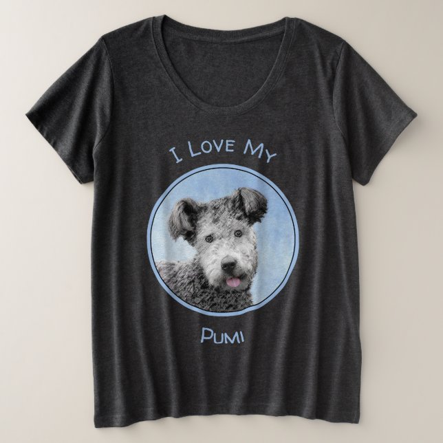 Pumi Painting - Niedliche Original Hunde Kunst Große Größe T-Shirt (Design vorne)