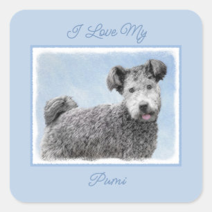 Pumi Painting - Niedlicher Original Hund Art Squar Quadratischer Aufkleber
