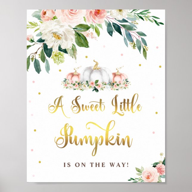 Pumkin Baby Dusche Rosa und Gold Party Zeichen Poster (Vorne)