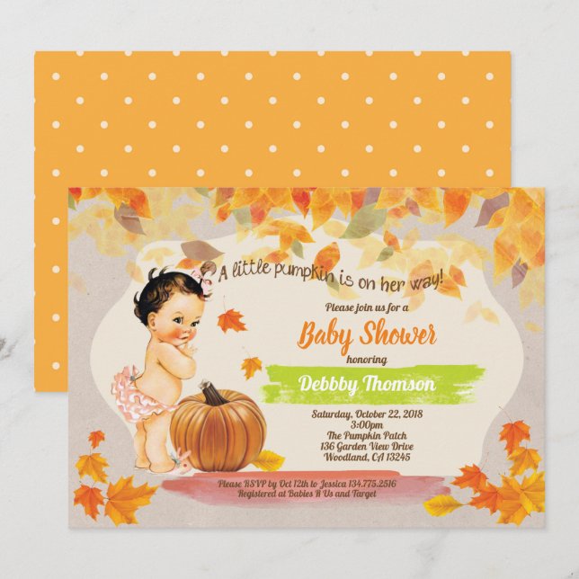 Pumkin-Baby-Dusche rustikale Vintage Fall Einladung (Vorne/Hinten)