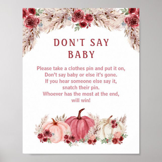 Pumkin Baby Shower Say Baby Game Sign Poster (Vorne)