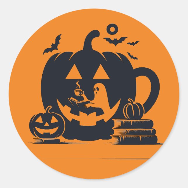 Pumkin Coffee Halloween Buchsticker Runder Aufkleber (Vorderseite)
