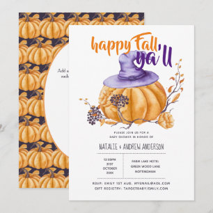 Pumkin Fall Baby Dusche Halloween Org/Purp Einladung