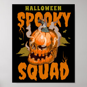 Pumkin Skull Halloween Spooky Squad Graphic Men Poster